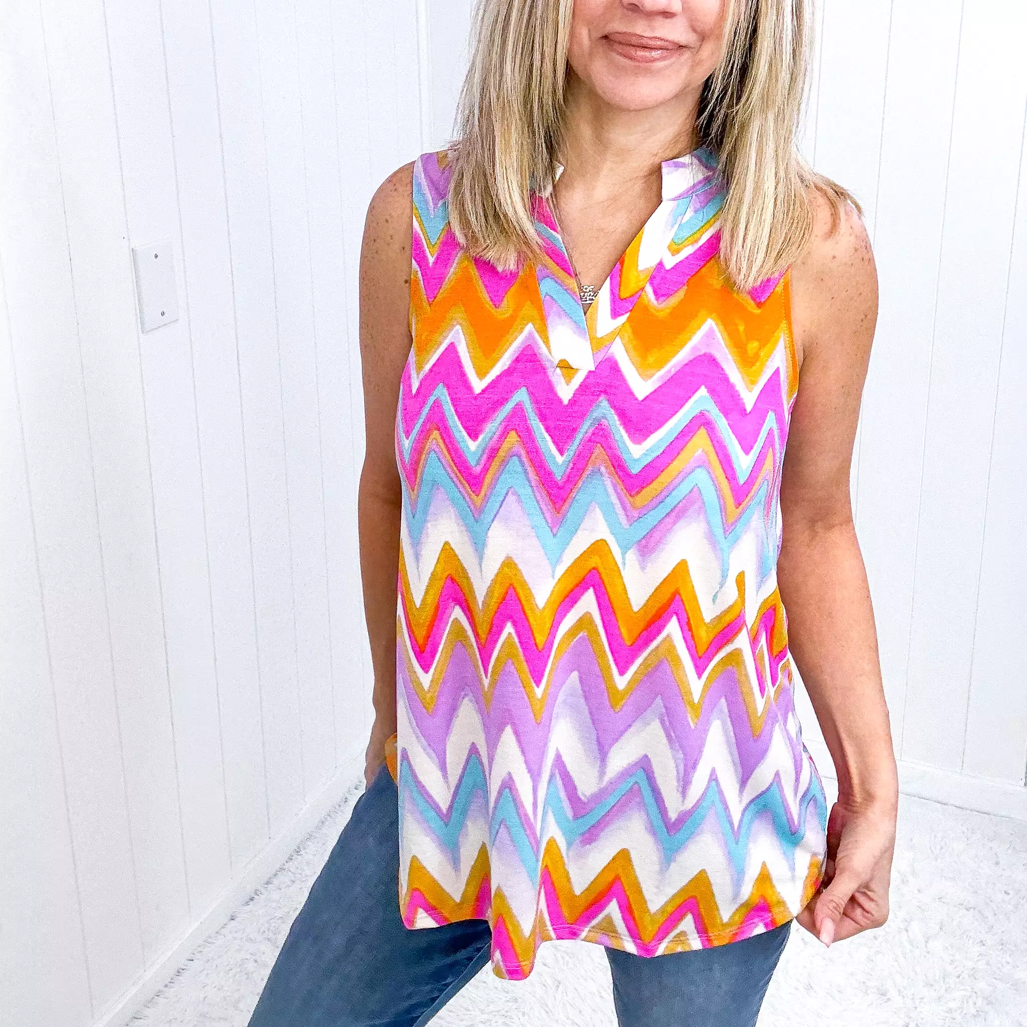 Dear Scarlett Lizzy Tank Top in Orange Multi Chevron