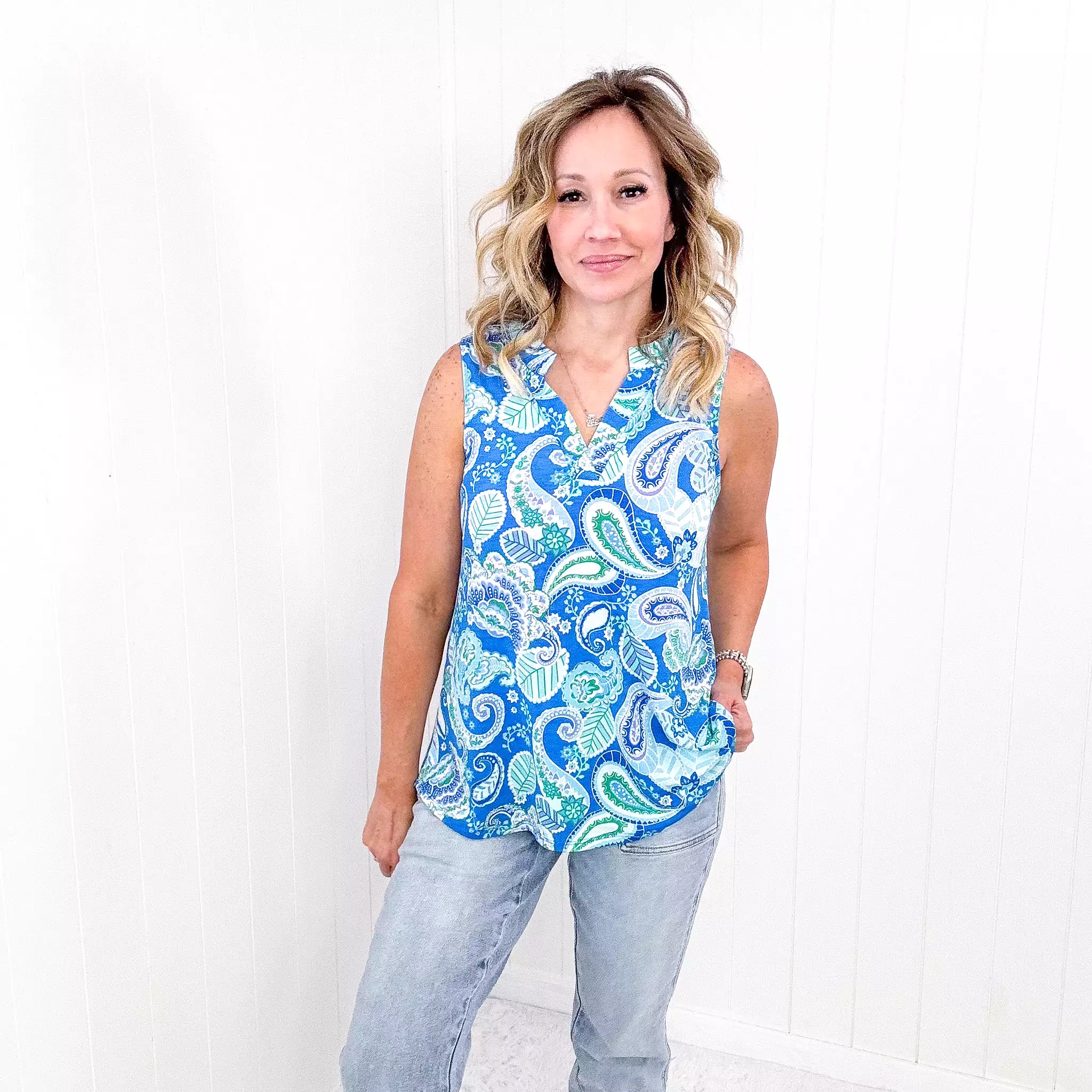 Dear Scarlett Lizzy Tank Top in Paisley Blue