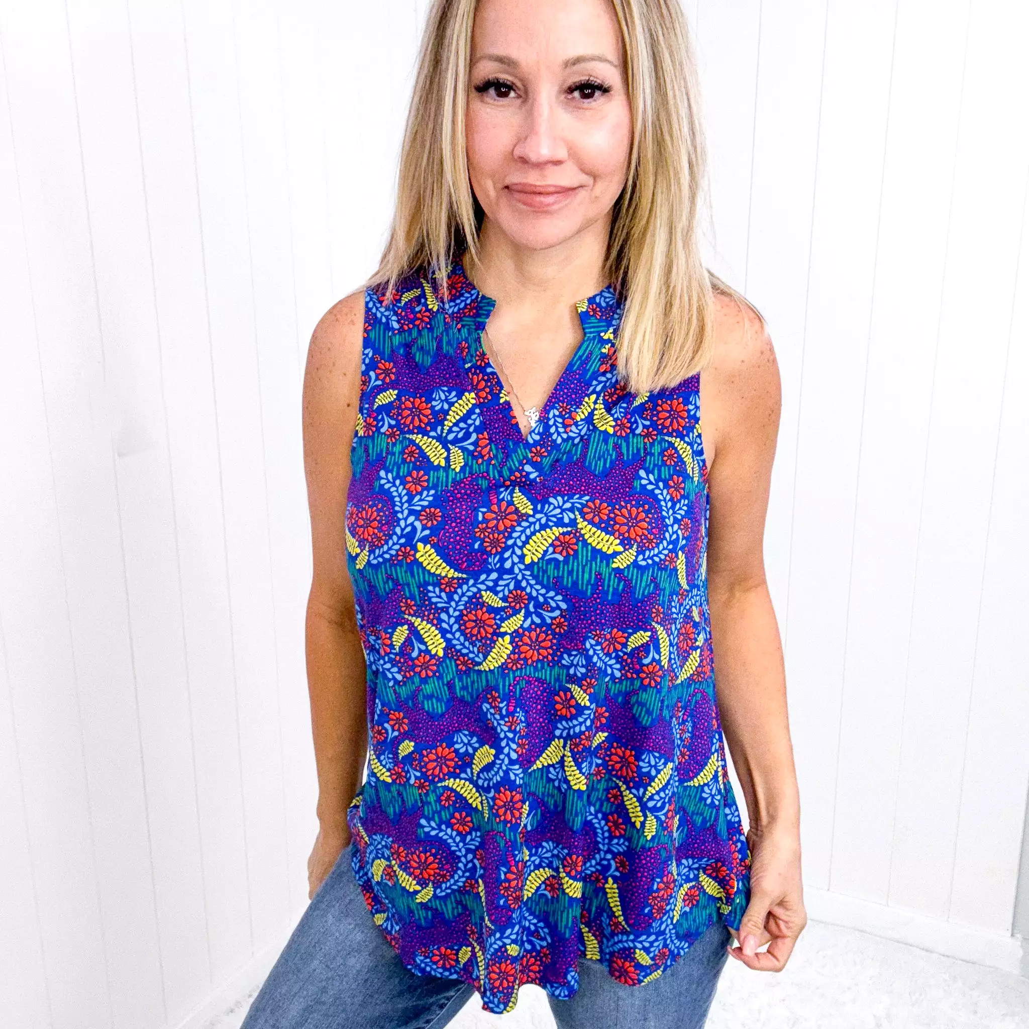 Dear Scarlett Lizzy Tank Top in Royal and Red Abstract