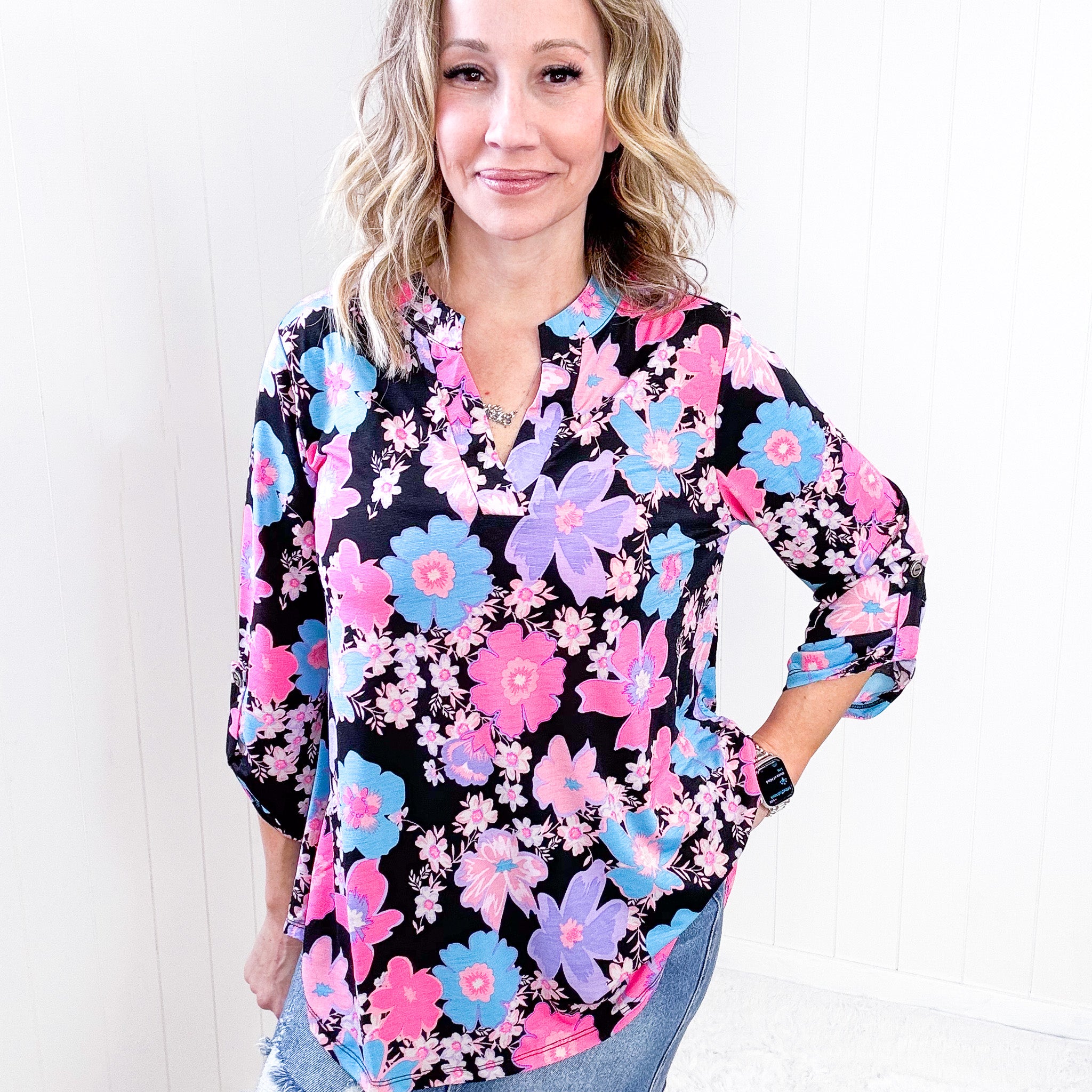 Dear Scarlett Lizzy Top in Black Bright Floral