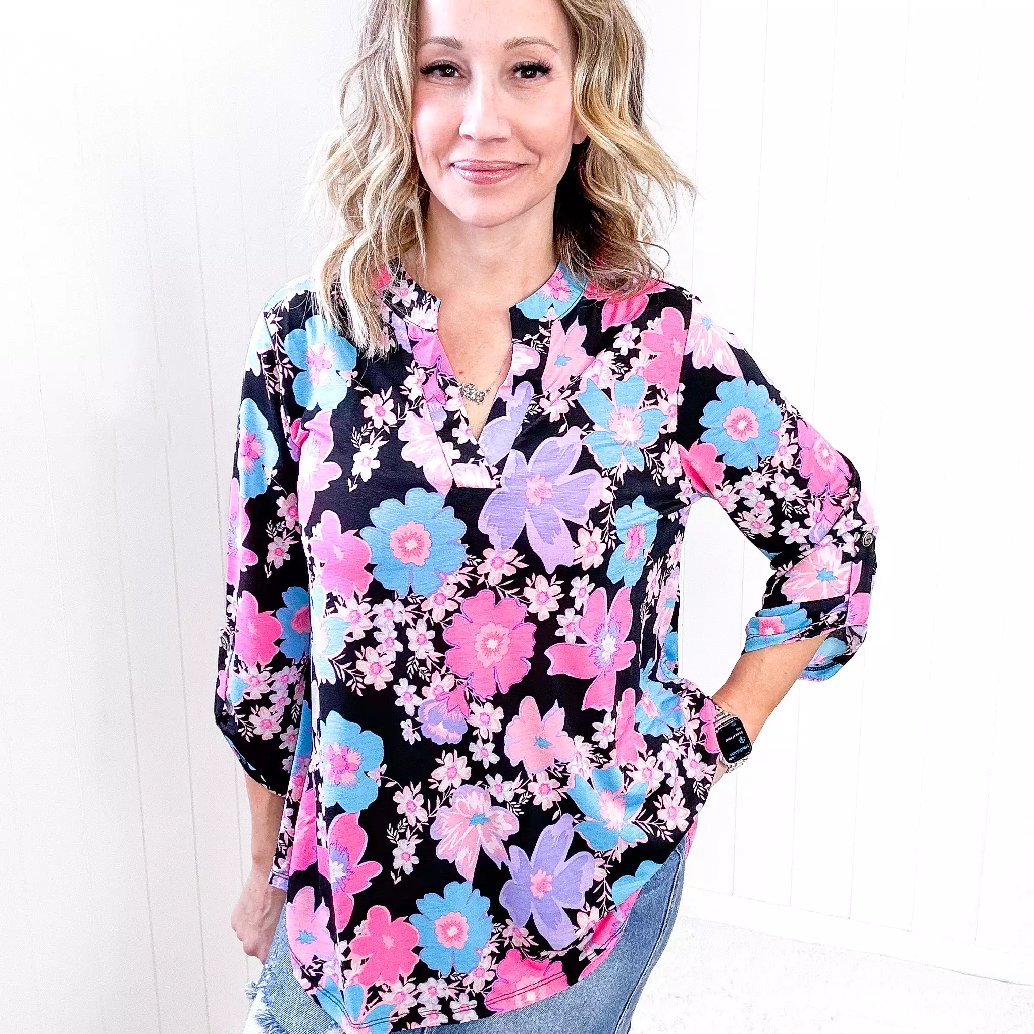 Dear Scarlett Lizzy Top in Black Bright Floral