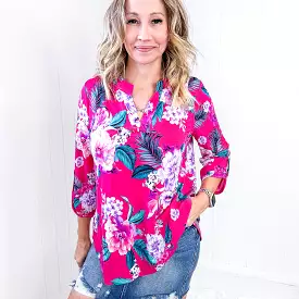 Dear Scarlett Lizzy Top in Magenta and Teal Tropical Floral