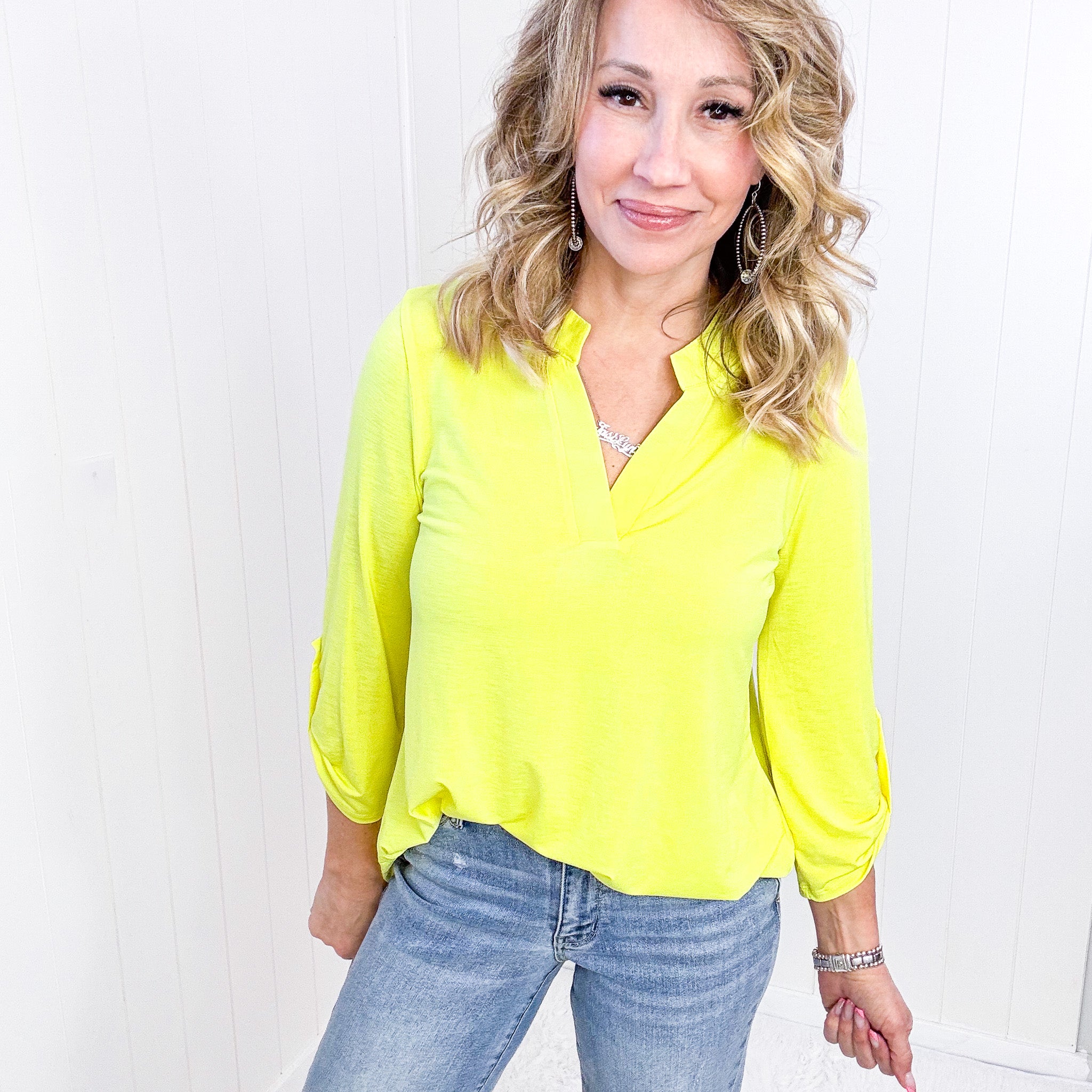 Dear Scarlett Lizzy Top in Neon Yellow