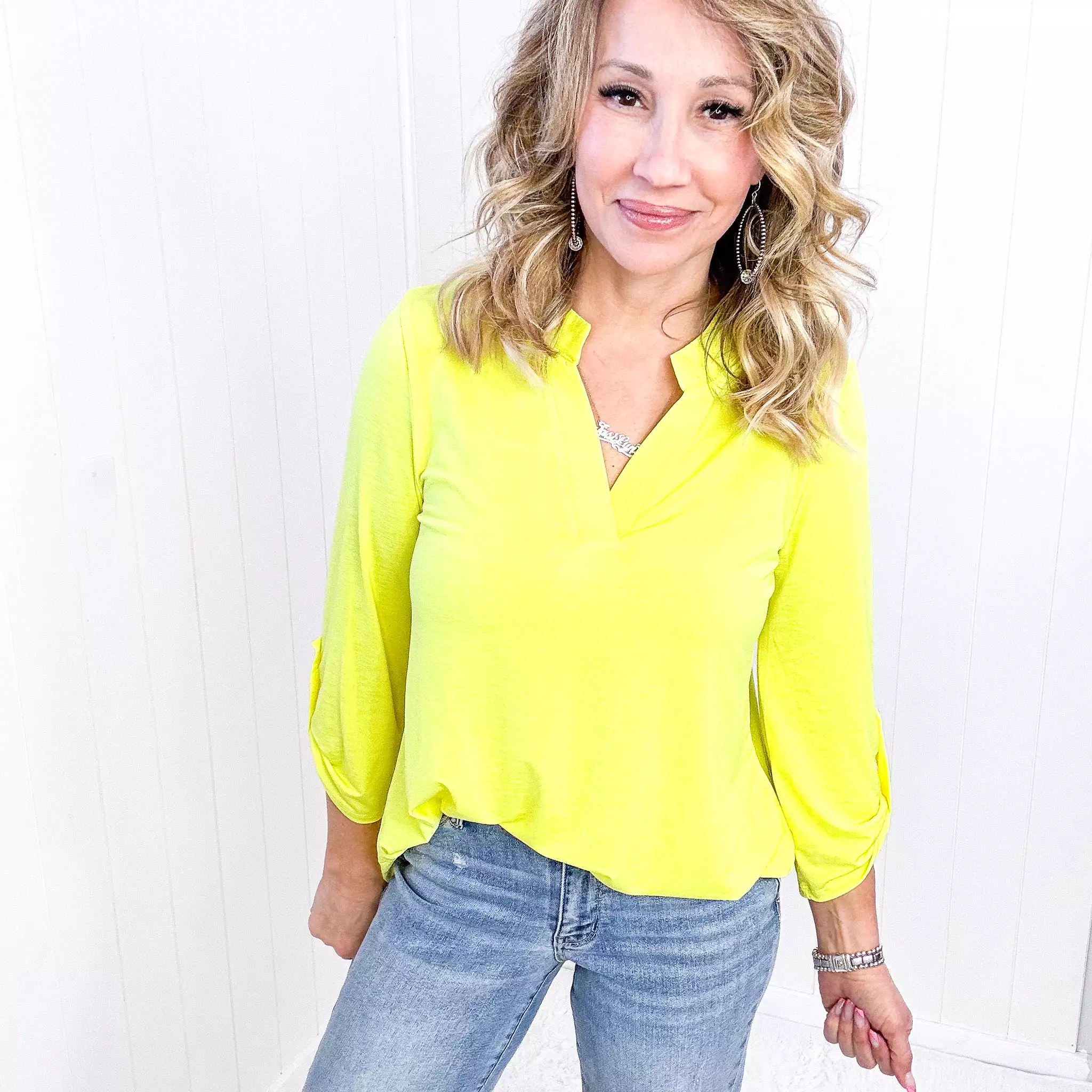 Dear Scarlett Lizzy Top in Neon Yellow