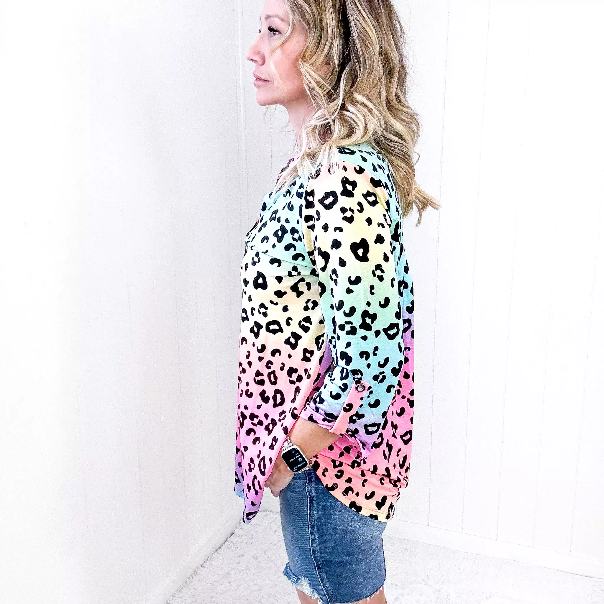 Dear Scarlett Lizzy Top in Rainbow Leopard Print