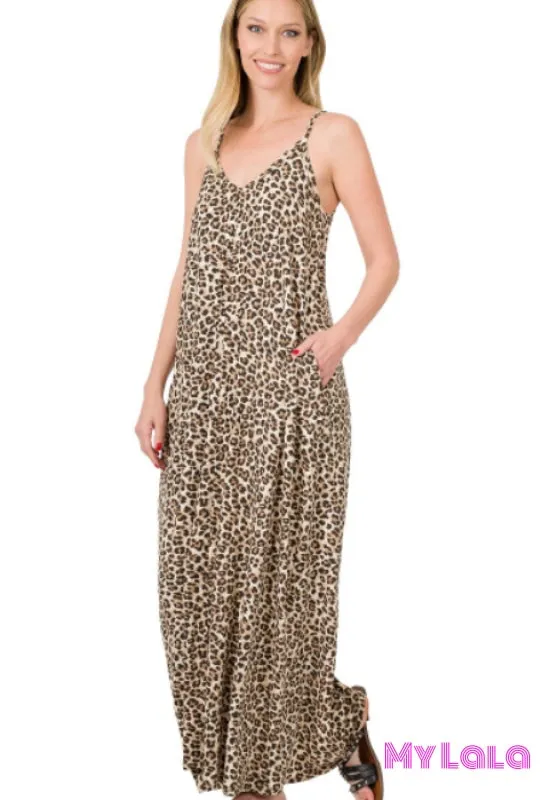 Dress - Leopard V Neck Cami Maxi (Brown)