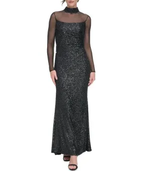 Eliza J Womens Sequined Illusion Evening Dress