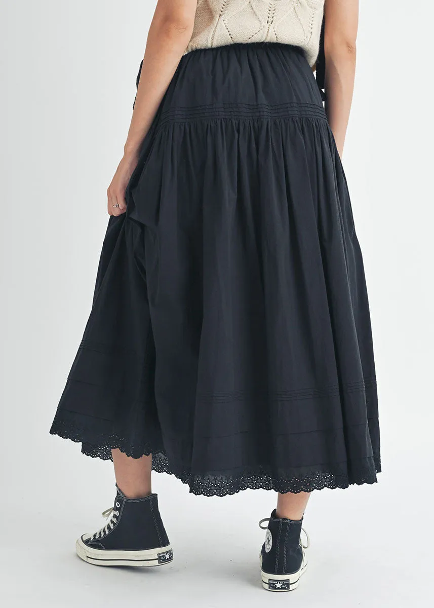 Eloise Eyelet Trimmed Midi Skirt - Black