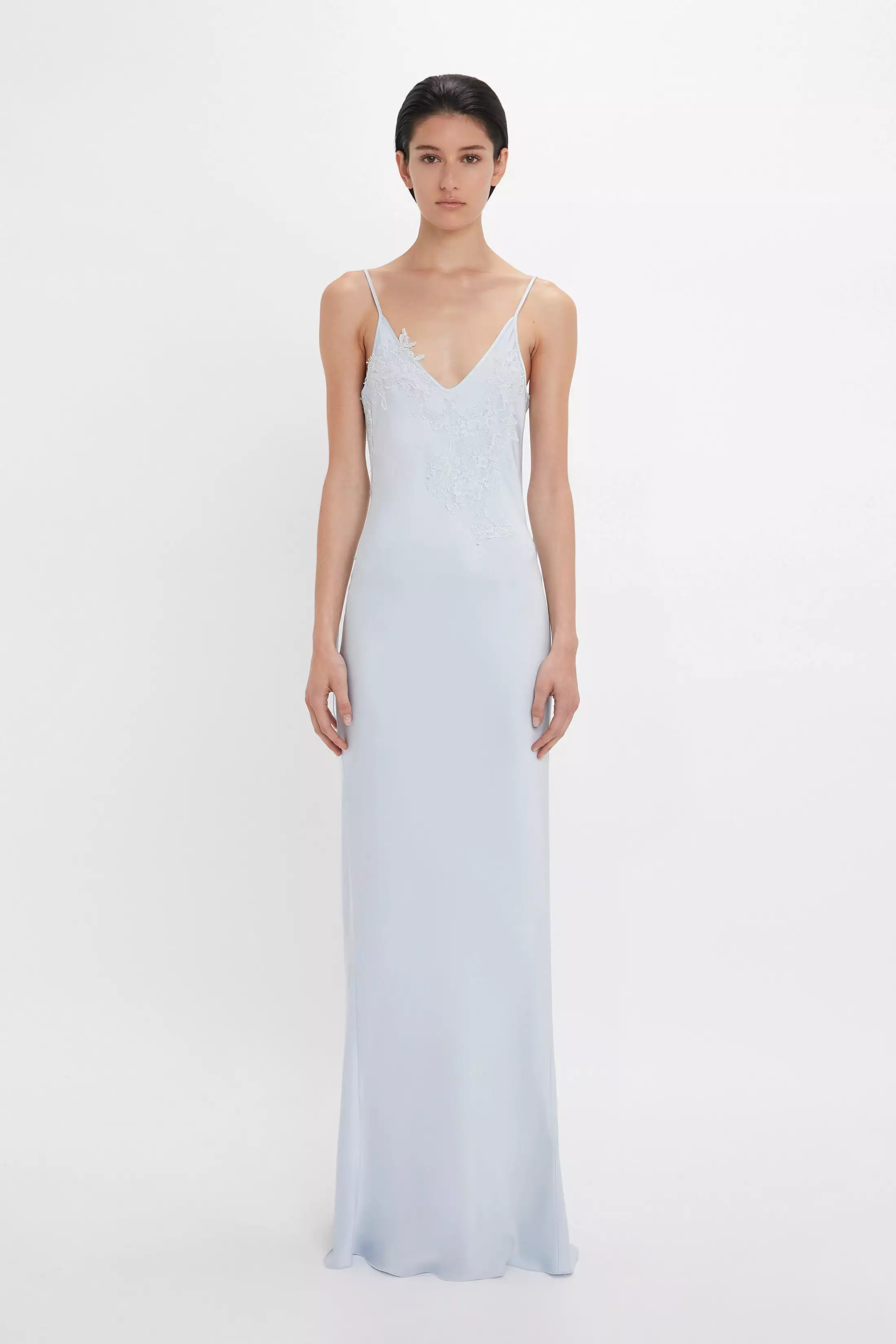 Exclusive Lace Detail Floor-Length Cami Dress In Ice