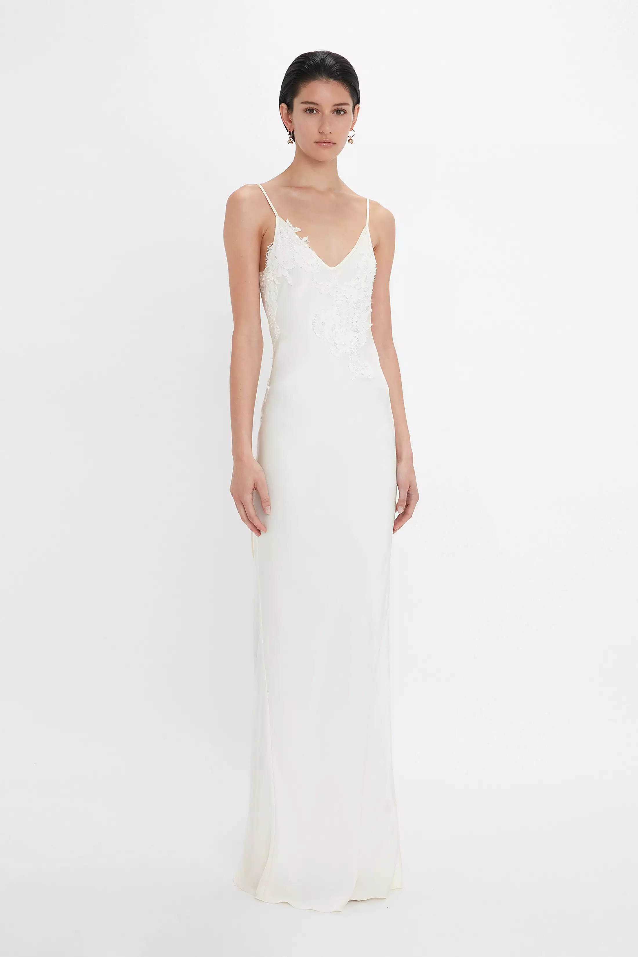 Exclusive Lace Detail Floor-Length Cami Dress In Ivory