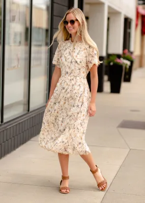 Eyelet Floral Print Midi Dress