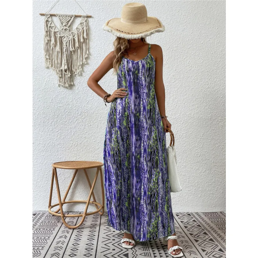 Full Size Printed Scoop Neck Maxi Cami Dress