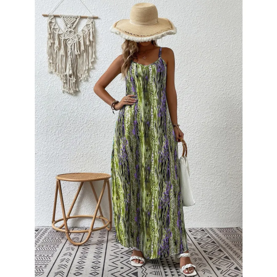 Full Size Printed Scoop Neck Maxi Cami Dress