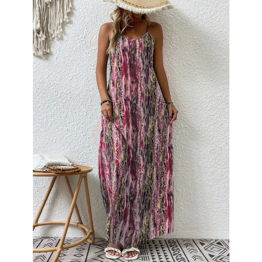 Full Size Printed Scoop Neck Maxi Cami Dress