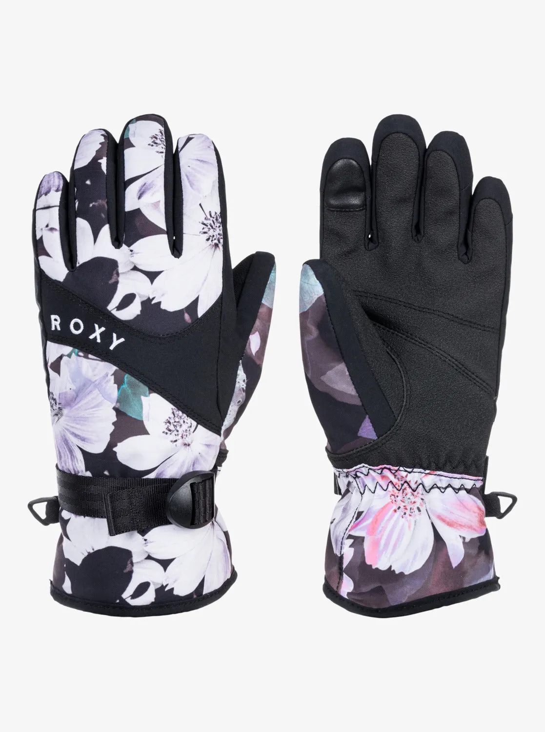 Girls 4-16 Roxy Jetty Technical Snowboard/Ski Gloves - True Black Blurry Flower