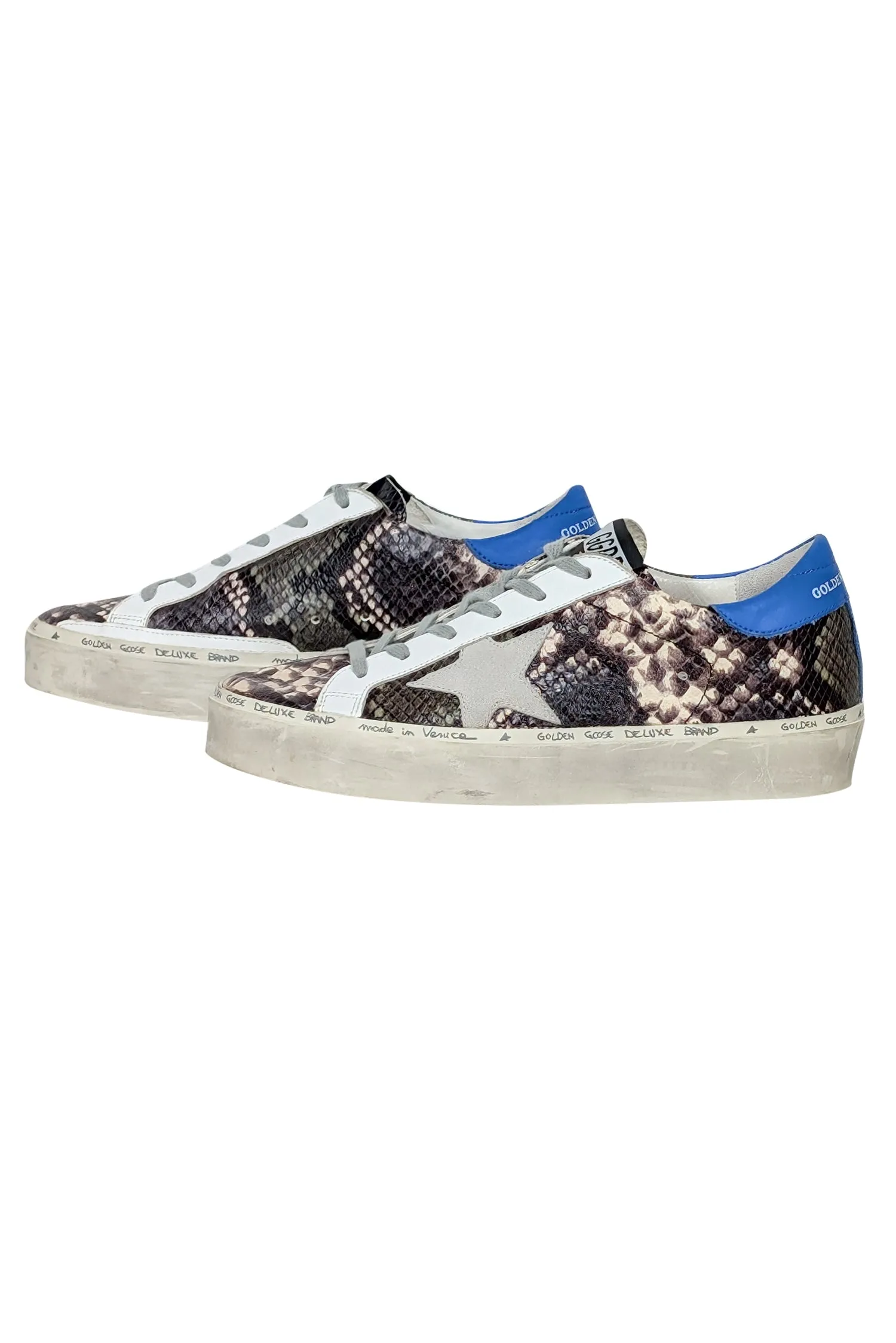 Golden Goose - Grey, Cream, White, & Blue Snakeskin Print Hi Star Sneakers Sz 7