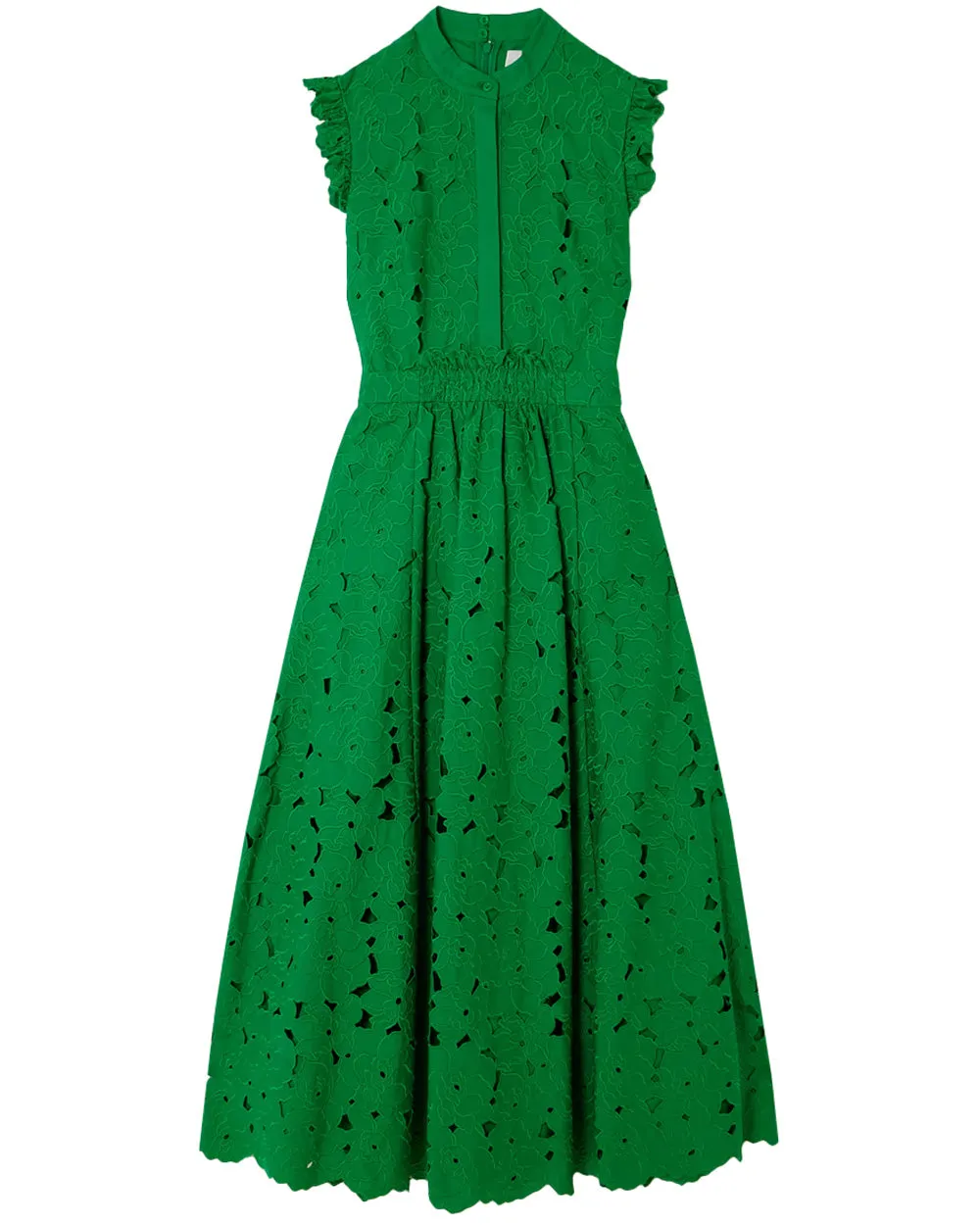 Green Eyelet Sleeveless Midi Dress