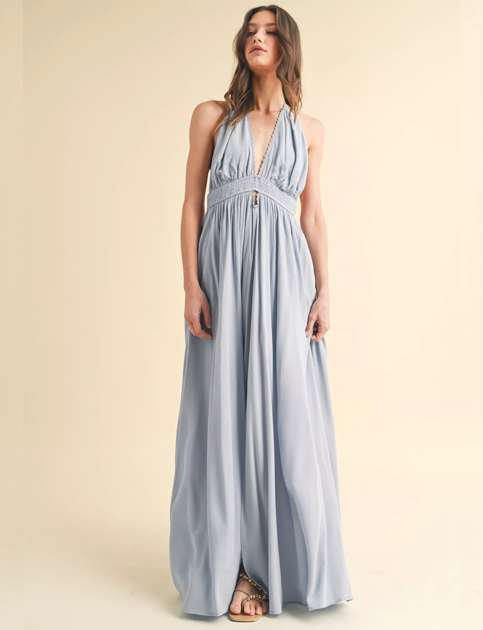 Halter Maxi Dress, Dusty Blue