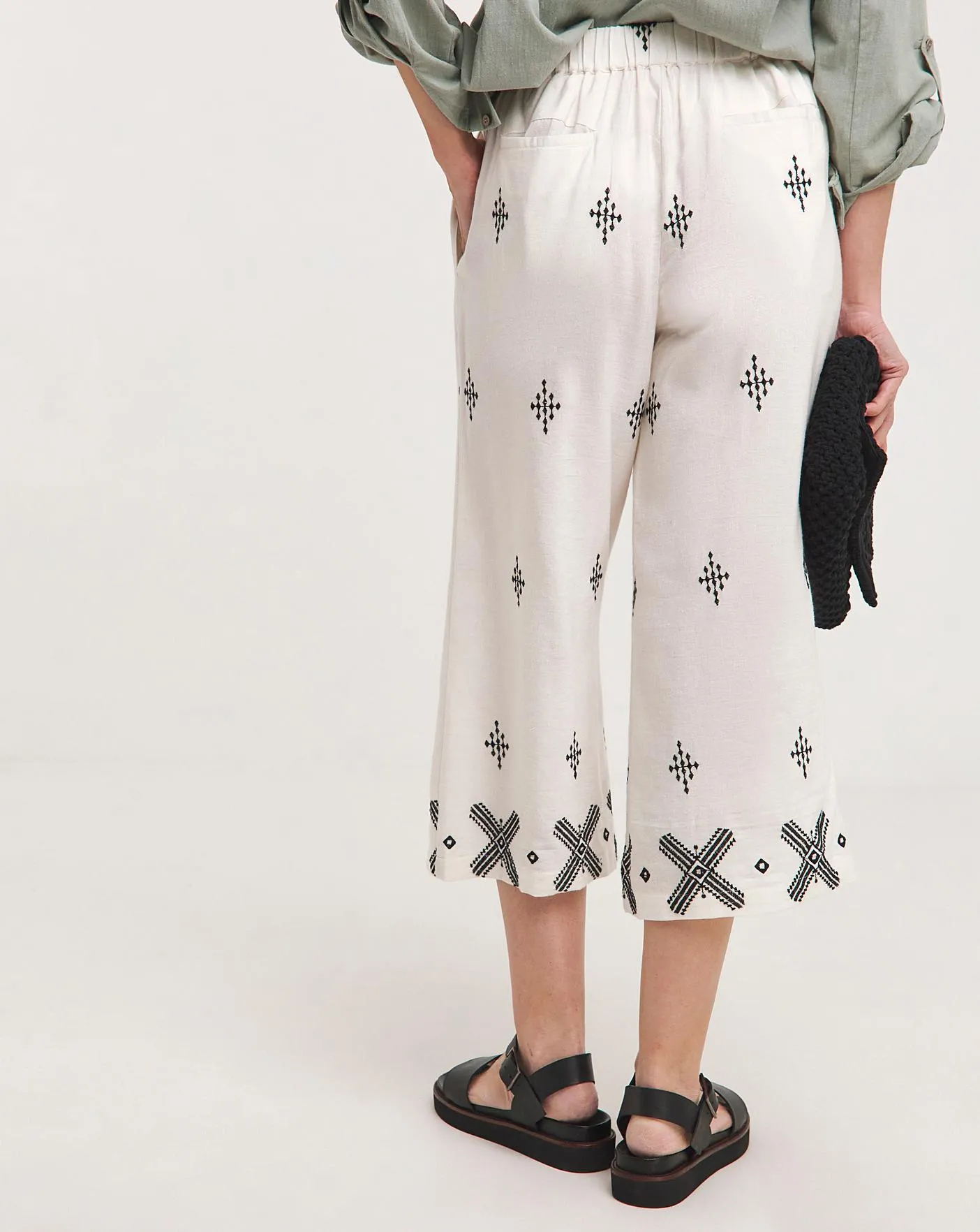 Ivory Embroidered Cotton Mix Culottes