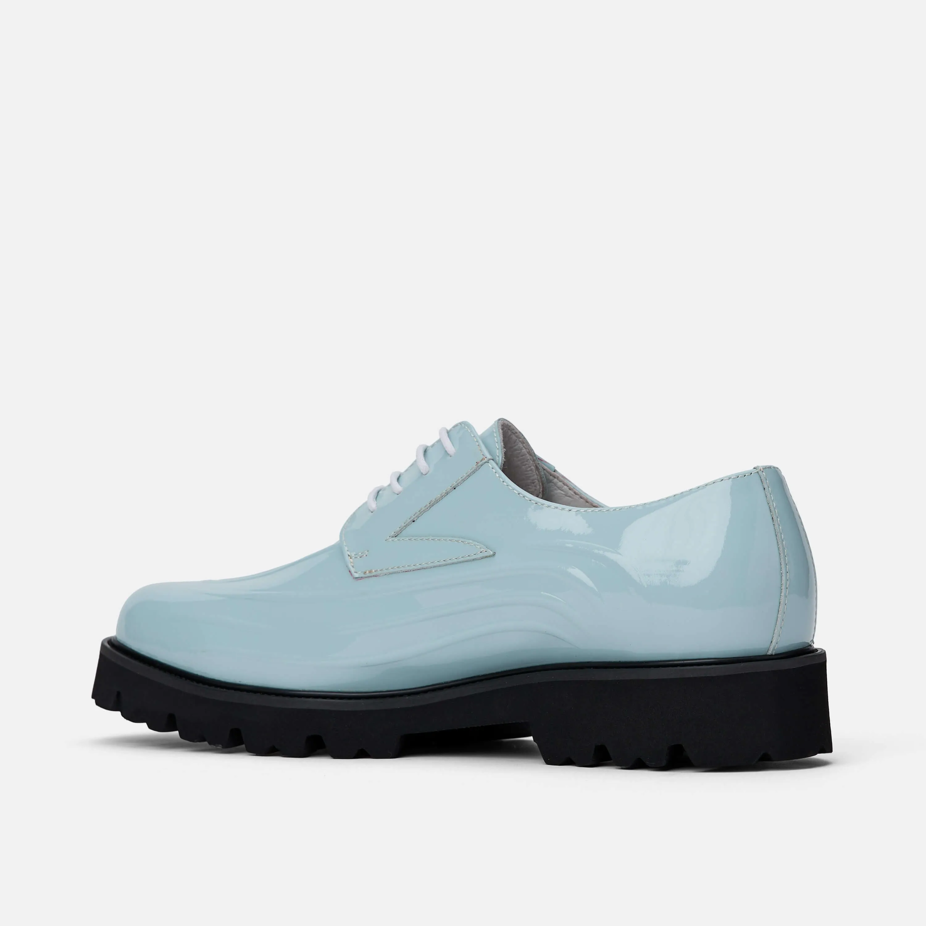 Jayden Light Blue Patent Leather Lug Sole Derby Shoes