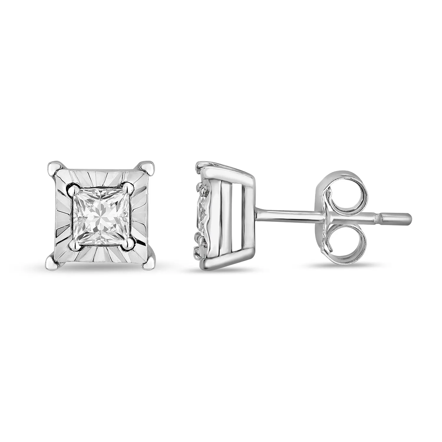 Jewelili 10K White Gold With 1/2 CTTW Diamonds Stud Earrings