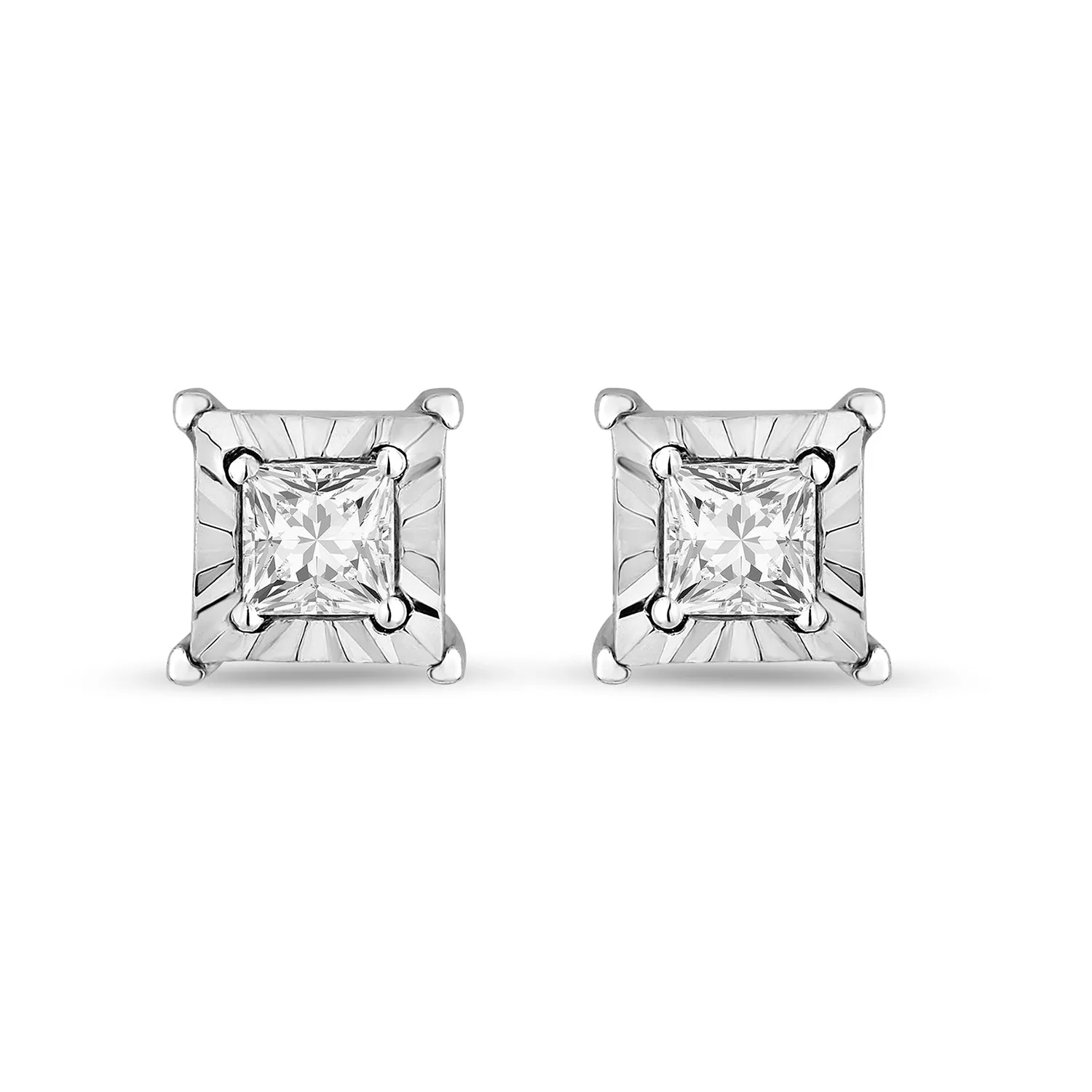 Jewelili 10K White Gold With 1/2 CTTW Diamonds Stud Earrings