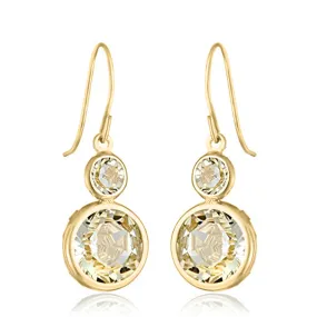 Jewelili 10K Yellow Gold With Cubic Zirconia Crystal Dangle Hook Earrings