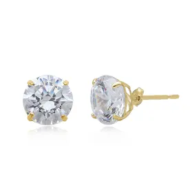 Jewelili 10K Yellow Gold with Cubic Zirconia Stud Earrings