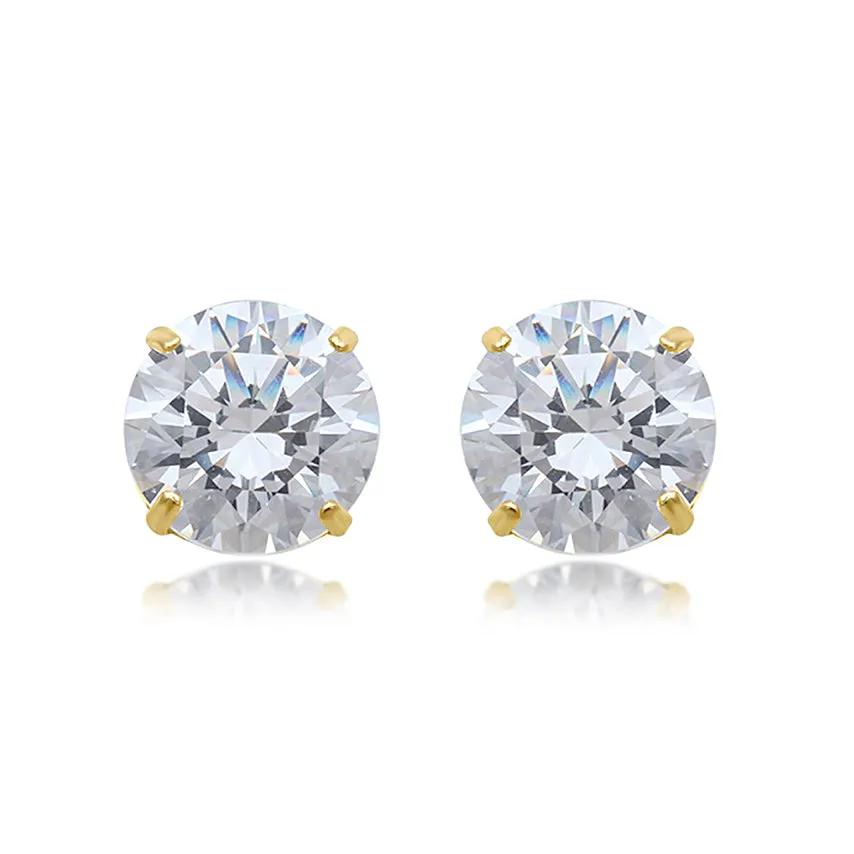 Jewelili 10K Yellow Gold with Cubic Zirconia Stud Earrings