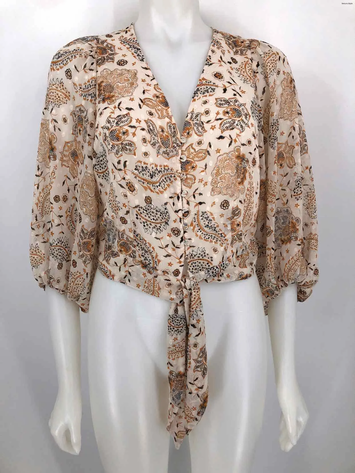 JOIE Cream Tan Multicolor Print Button Up Size SMALL (S) Top