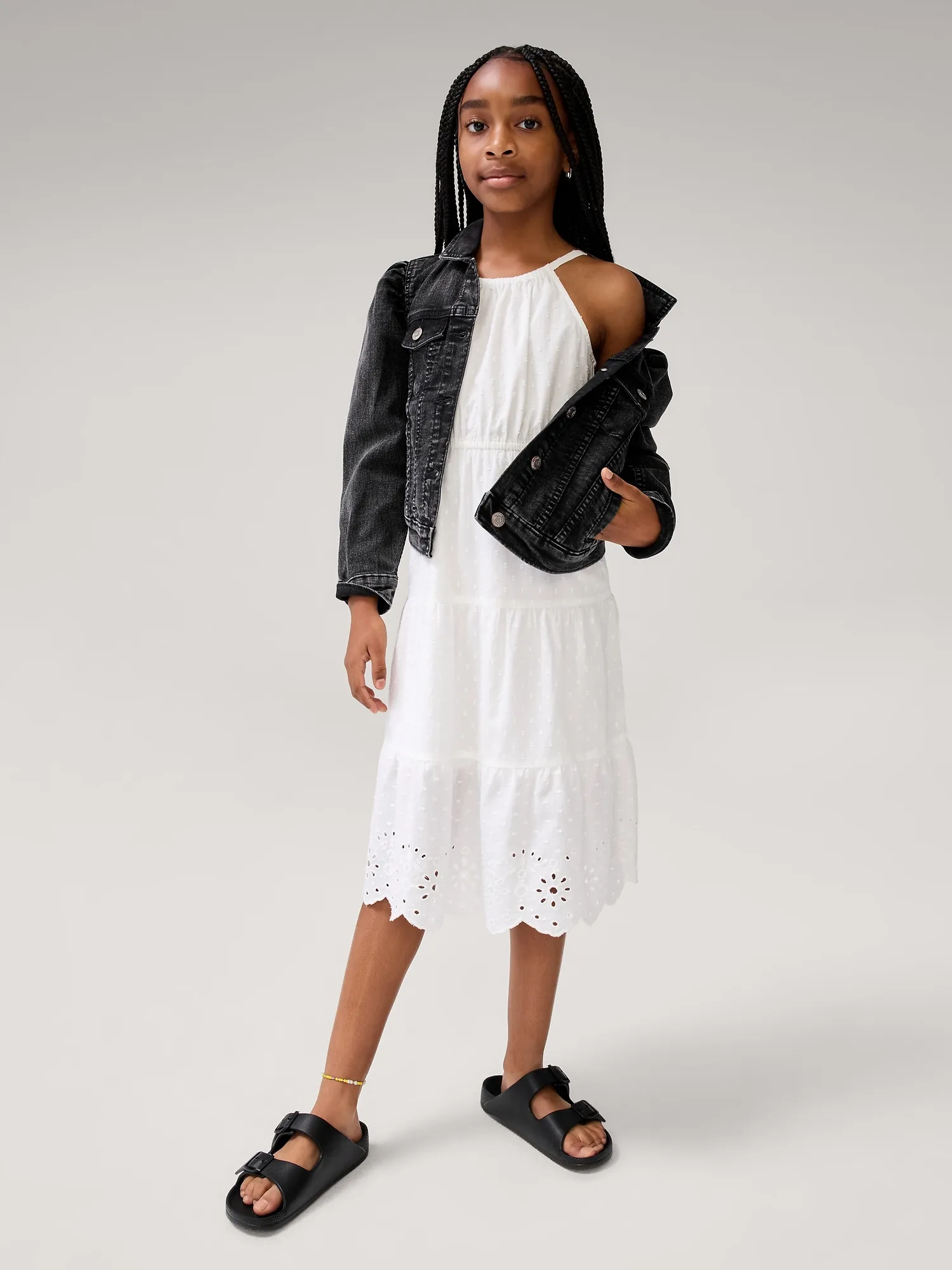 Kids Tiered Eyelet Midi Dress