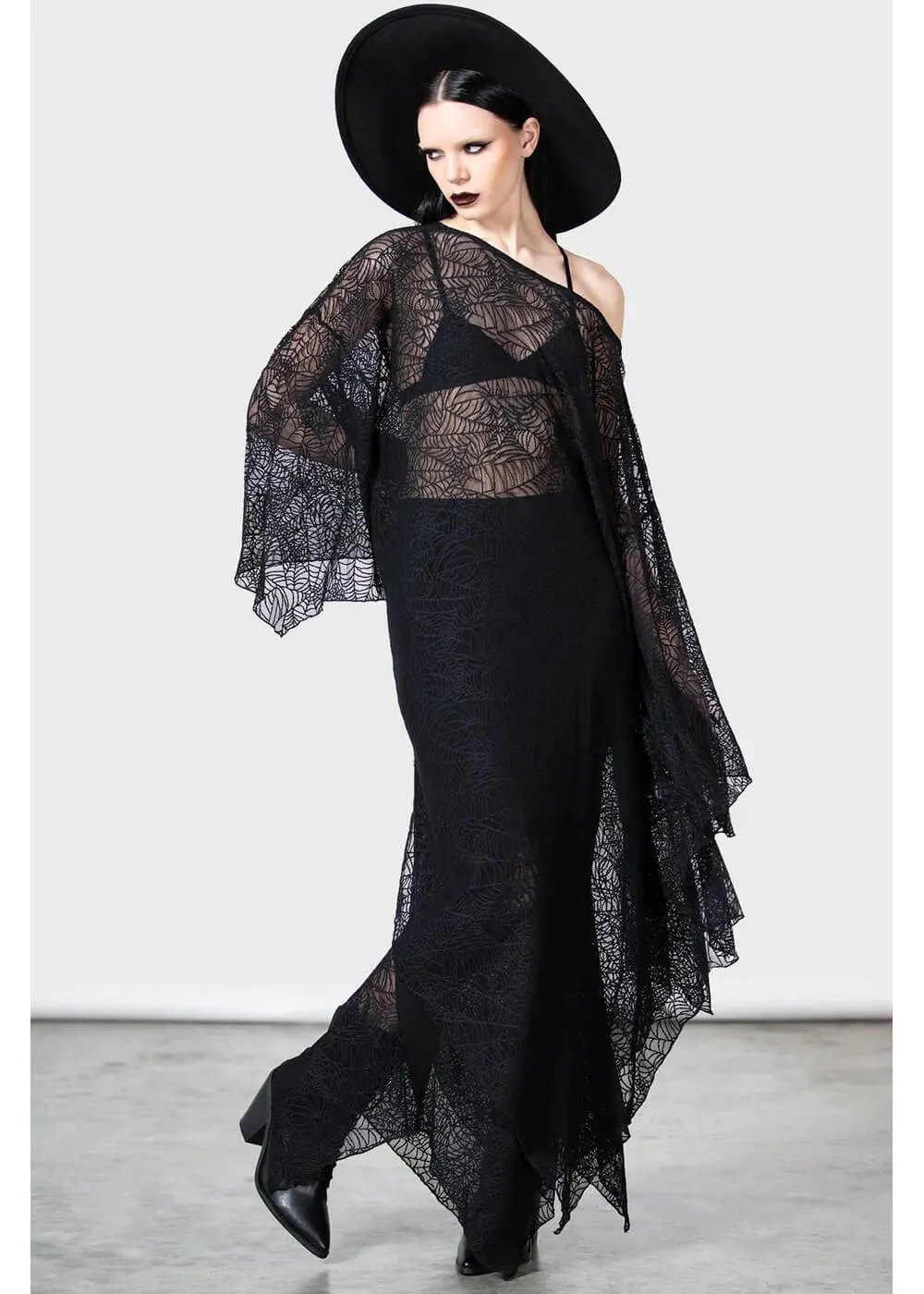 Killstar Arianwen Spiderweb Maxi Dress Black