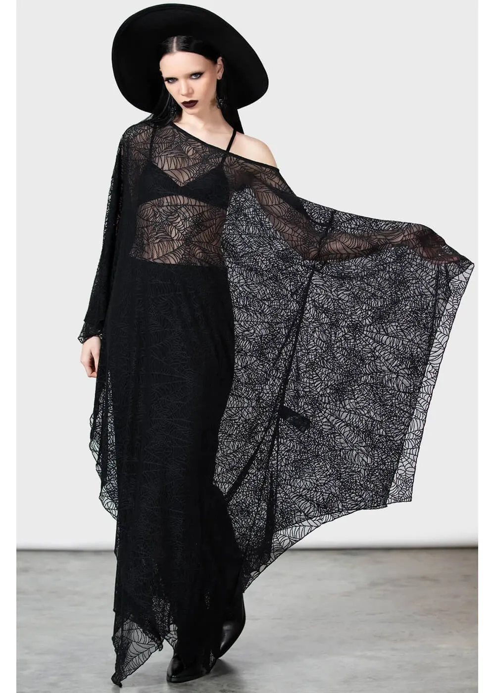 Killstar Arianwen Spiderweb Maxi Dress Black