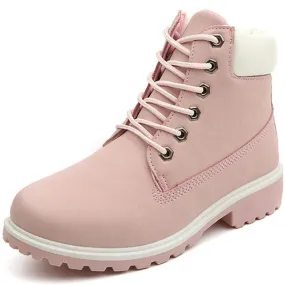 Lace Up Pink Flat Boots