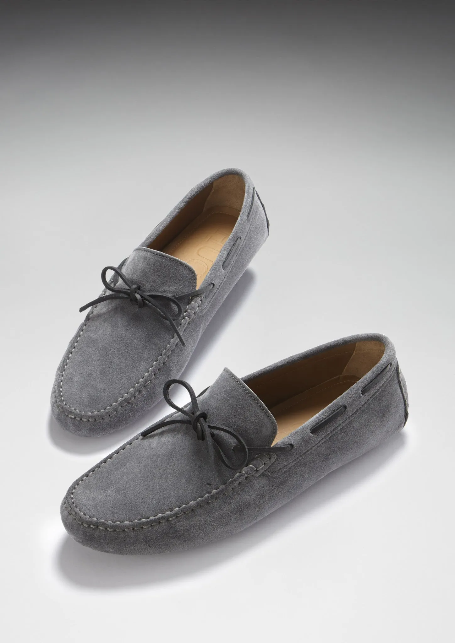 Laced Driving Loafers, slate grey suede