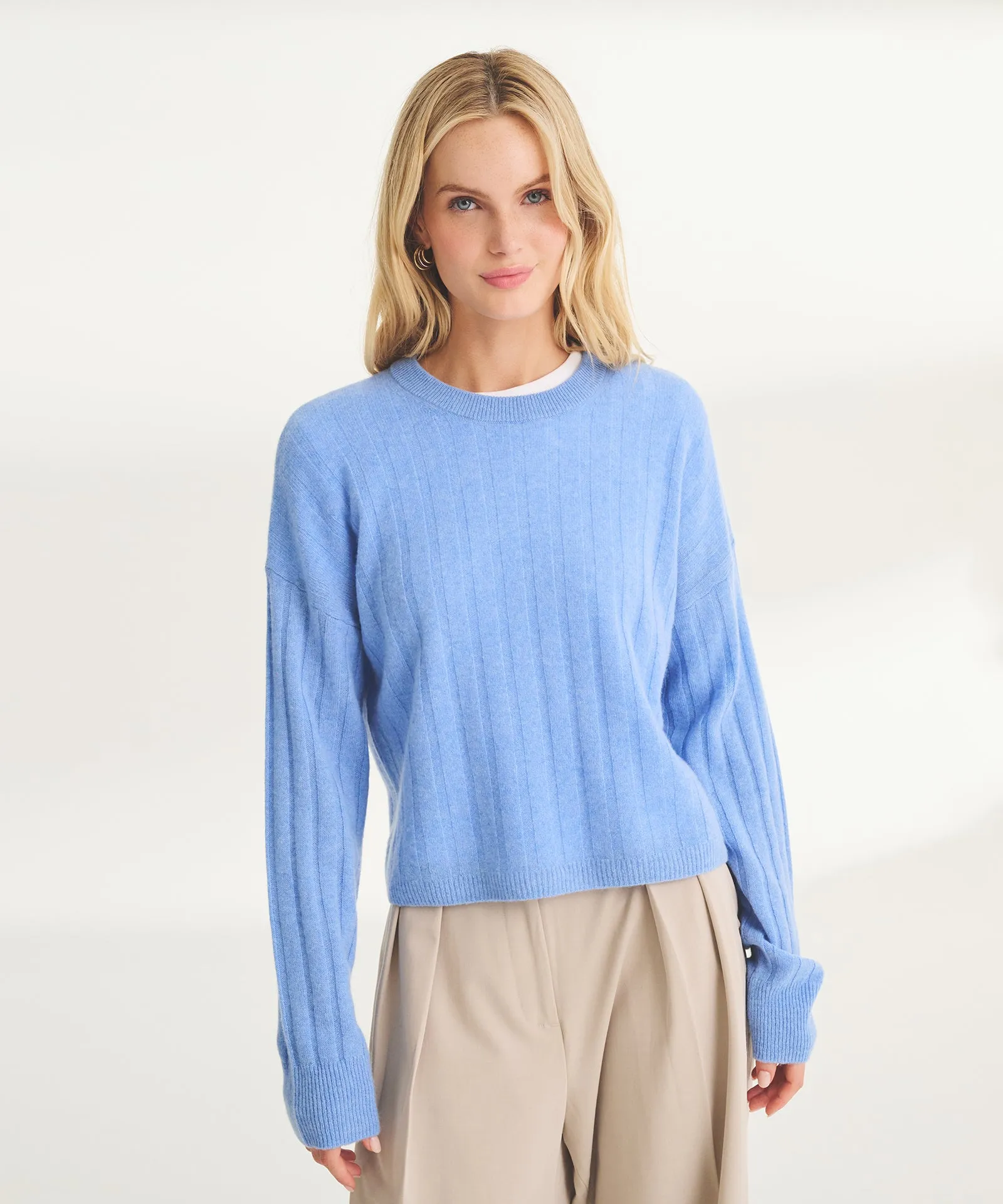 Lightweight Cashmere Ribbed Cropped Sweater