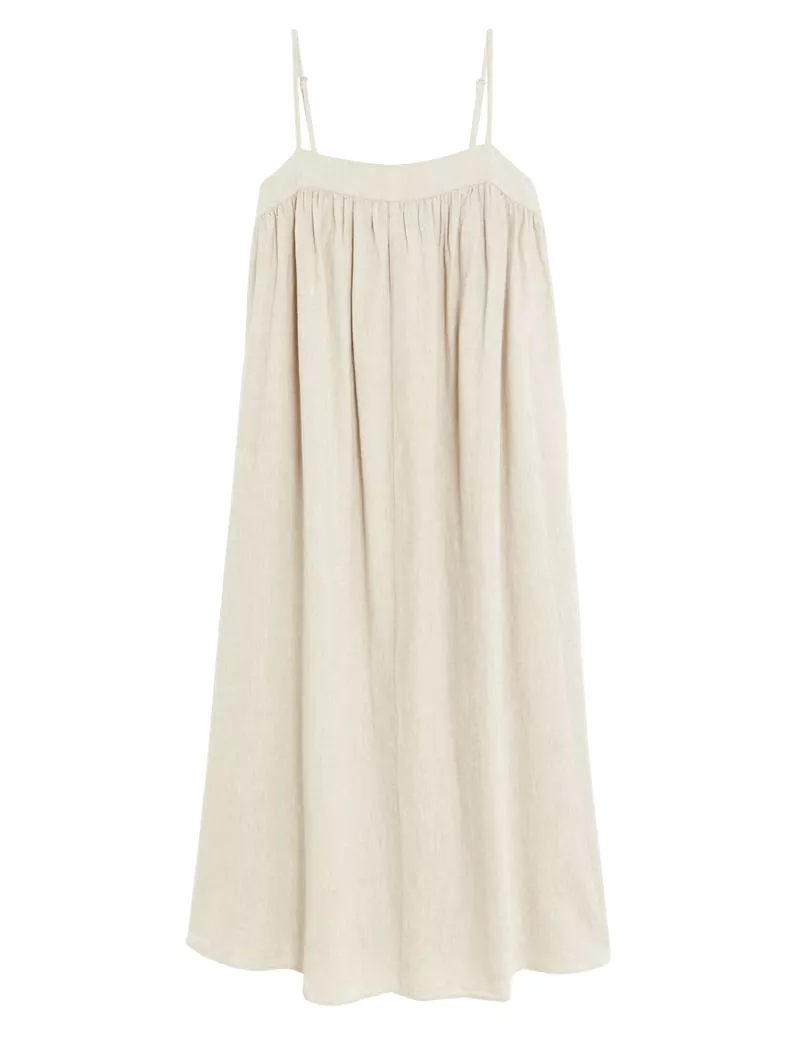 Linen Rich Square Neck Midi Cami Dress