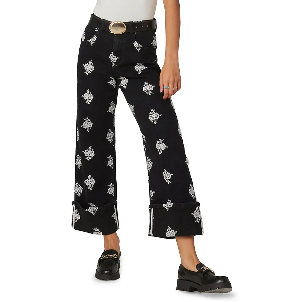 Lola Jeans Colette Embroidered High-Rise Denim Culottes