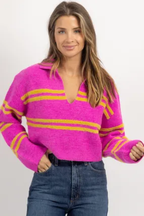 LOUIS FUCHSIA COLLARED SWEATER