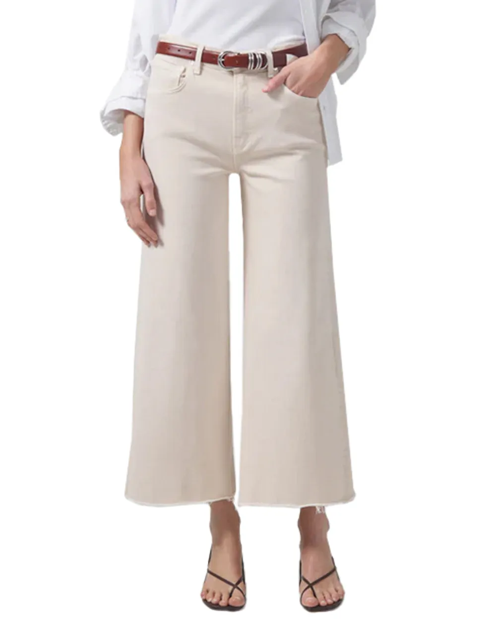 Lyra Wide Leg Crop Jean in Almondette