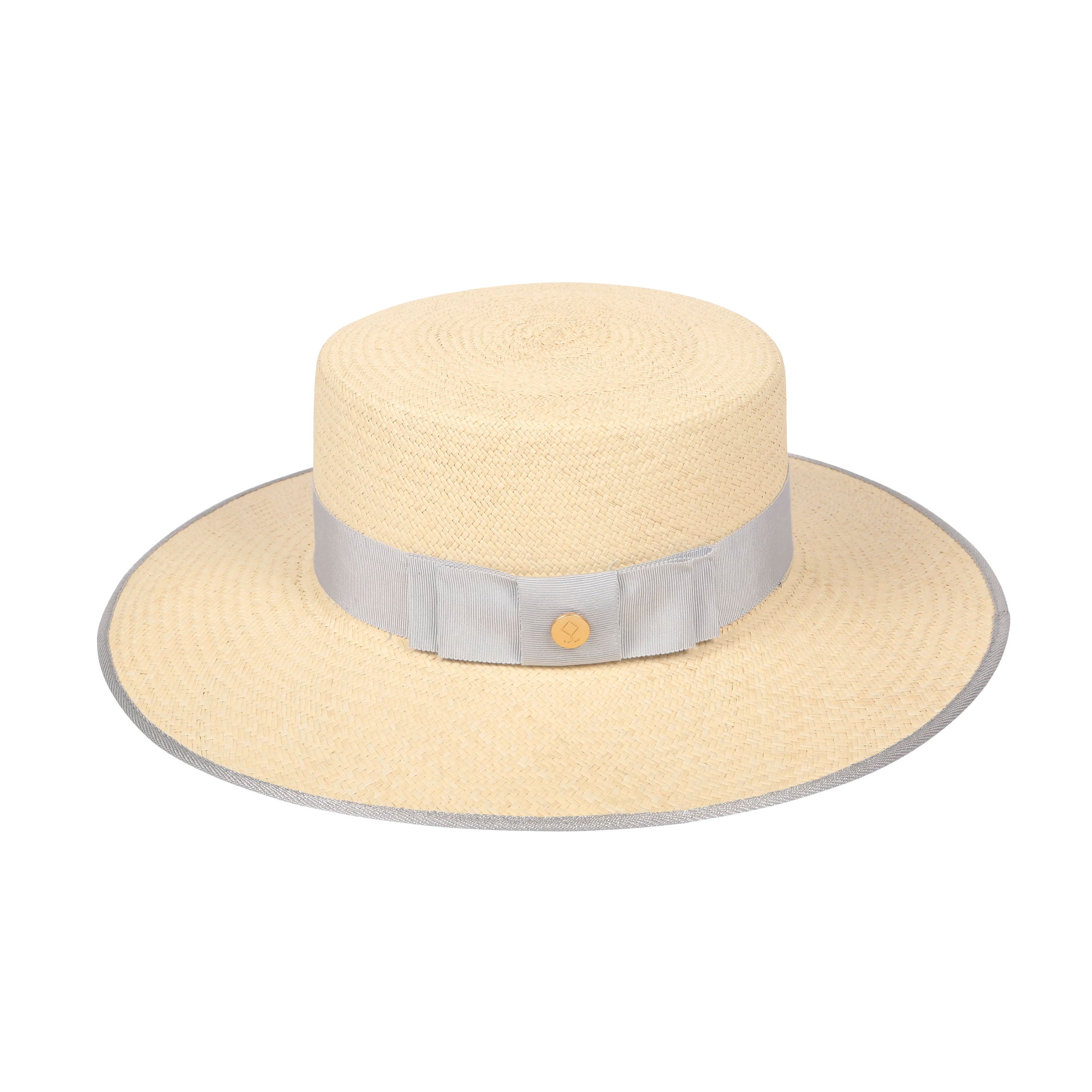 Margot Metallics Hat, Natural/Blue Trim