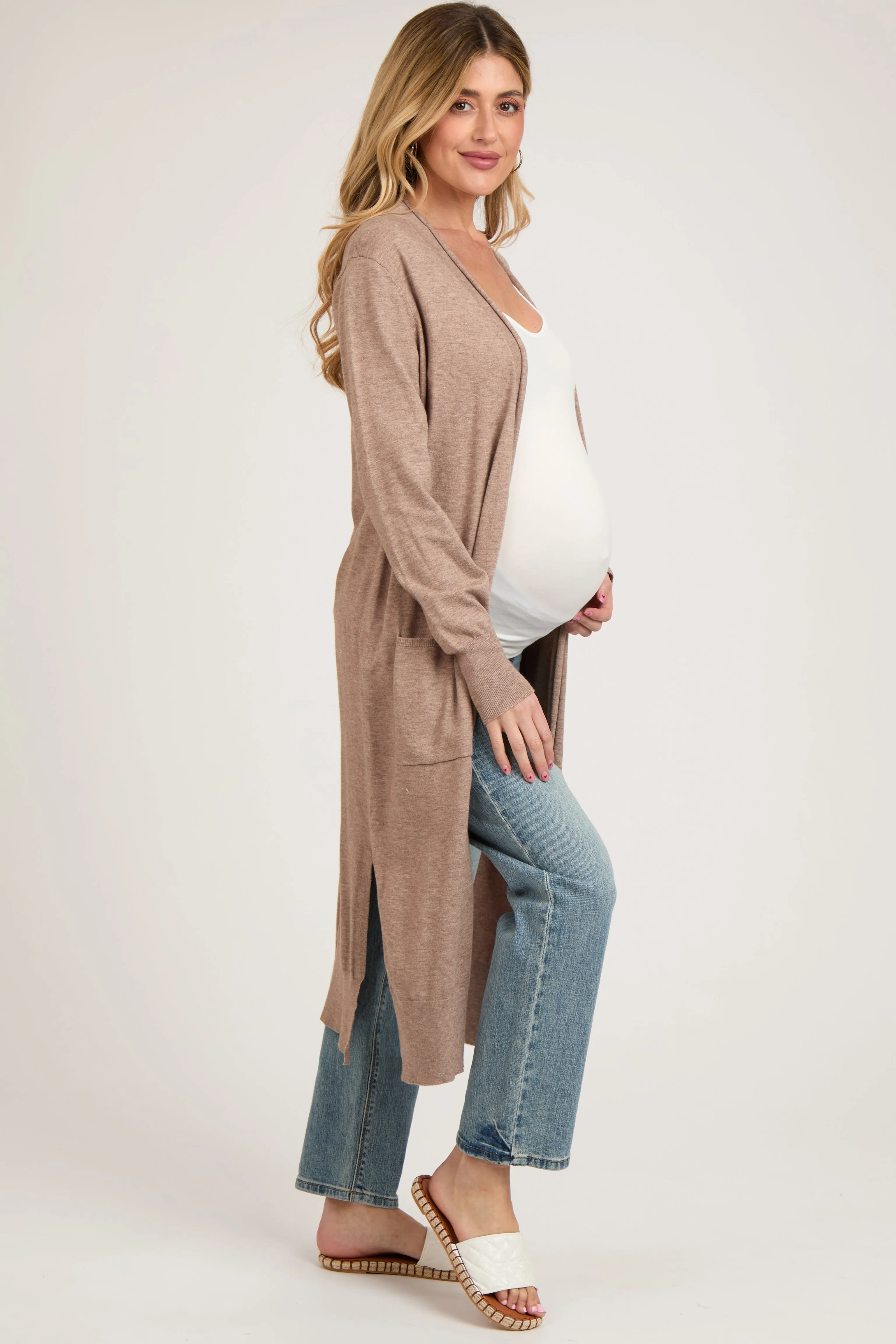 Mocha Long Maternity Cardigan