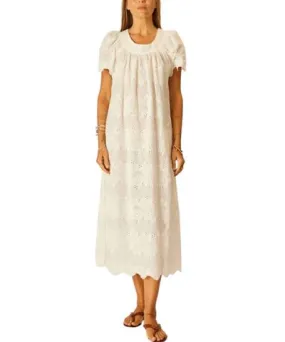 Natalie Martin Eyelet Sienna Midi Dress In Geranium Milk