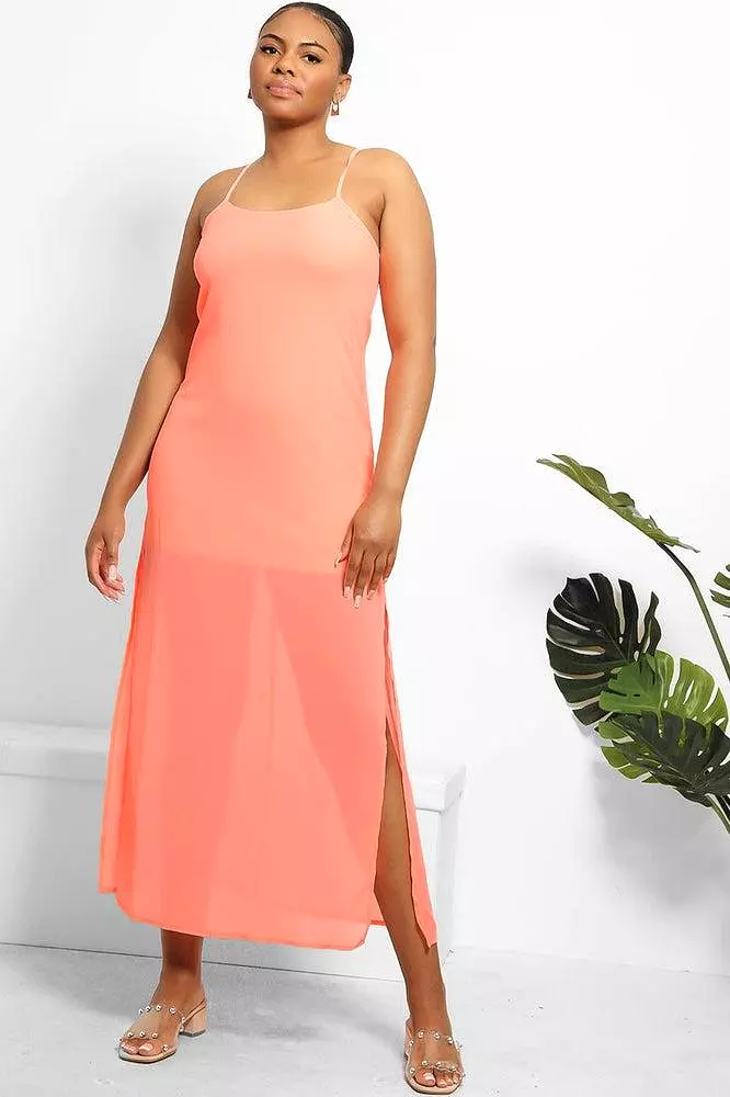 Neon Pink Split Sides Midi Cami Dress