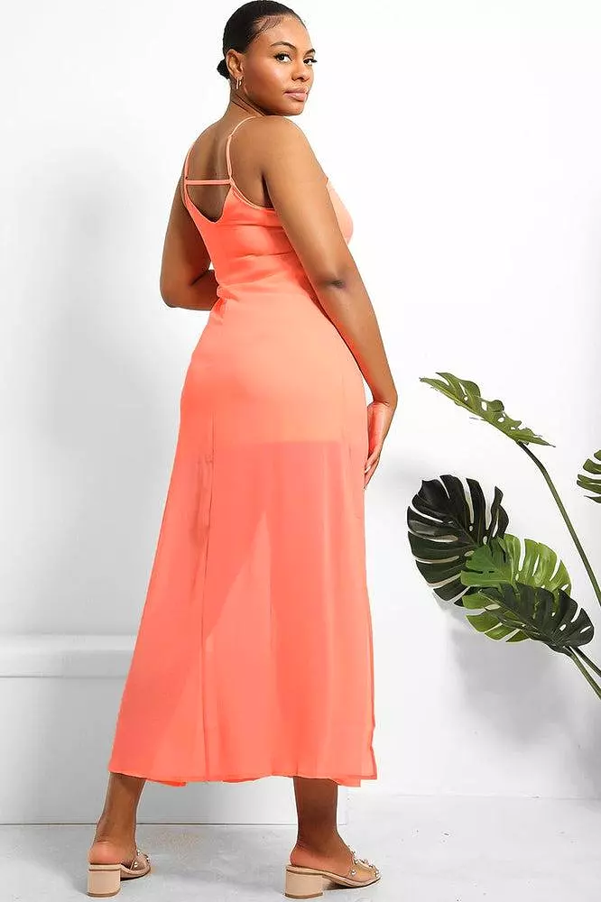 Neon Pink Split Sides Midi Cami Dress