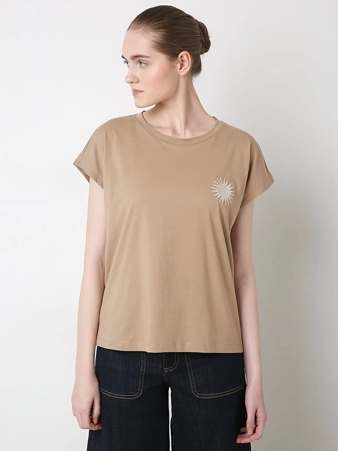 Nude Embroidered Organic Cotton T-shirt