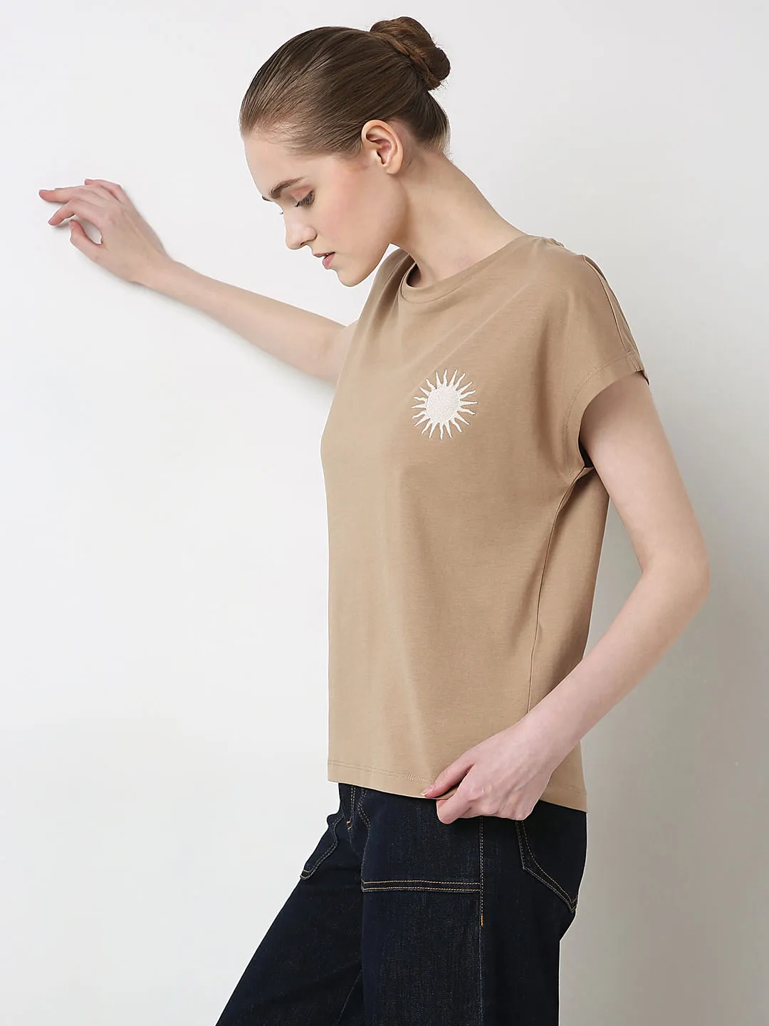 Nude Embroidered Organic Cotton T-shirt