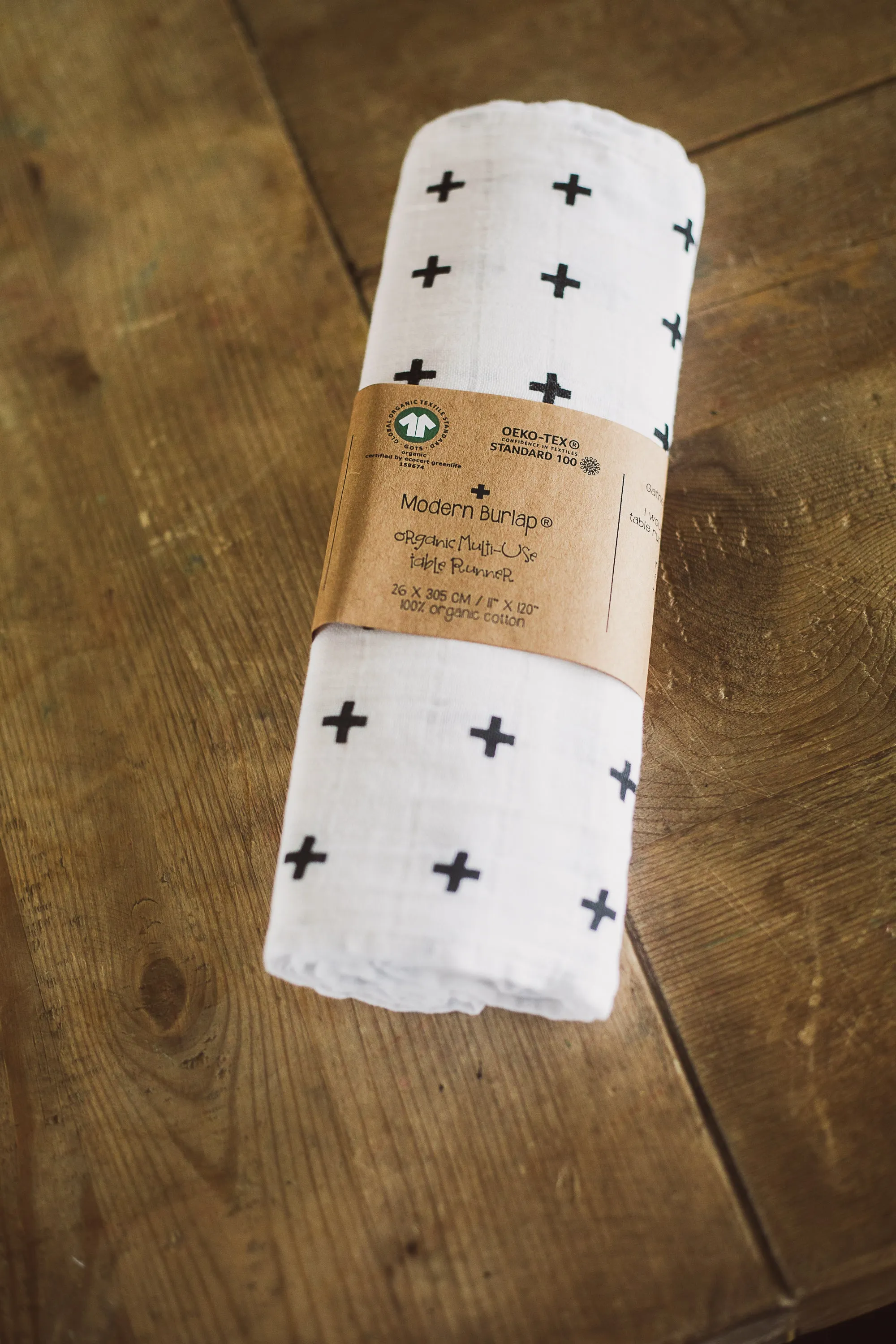 Organic Cotton Muslin Table Runner - Swiss Cross