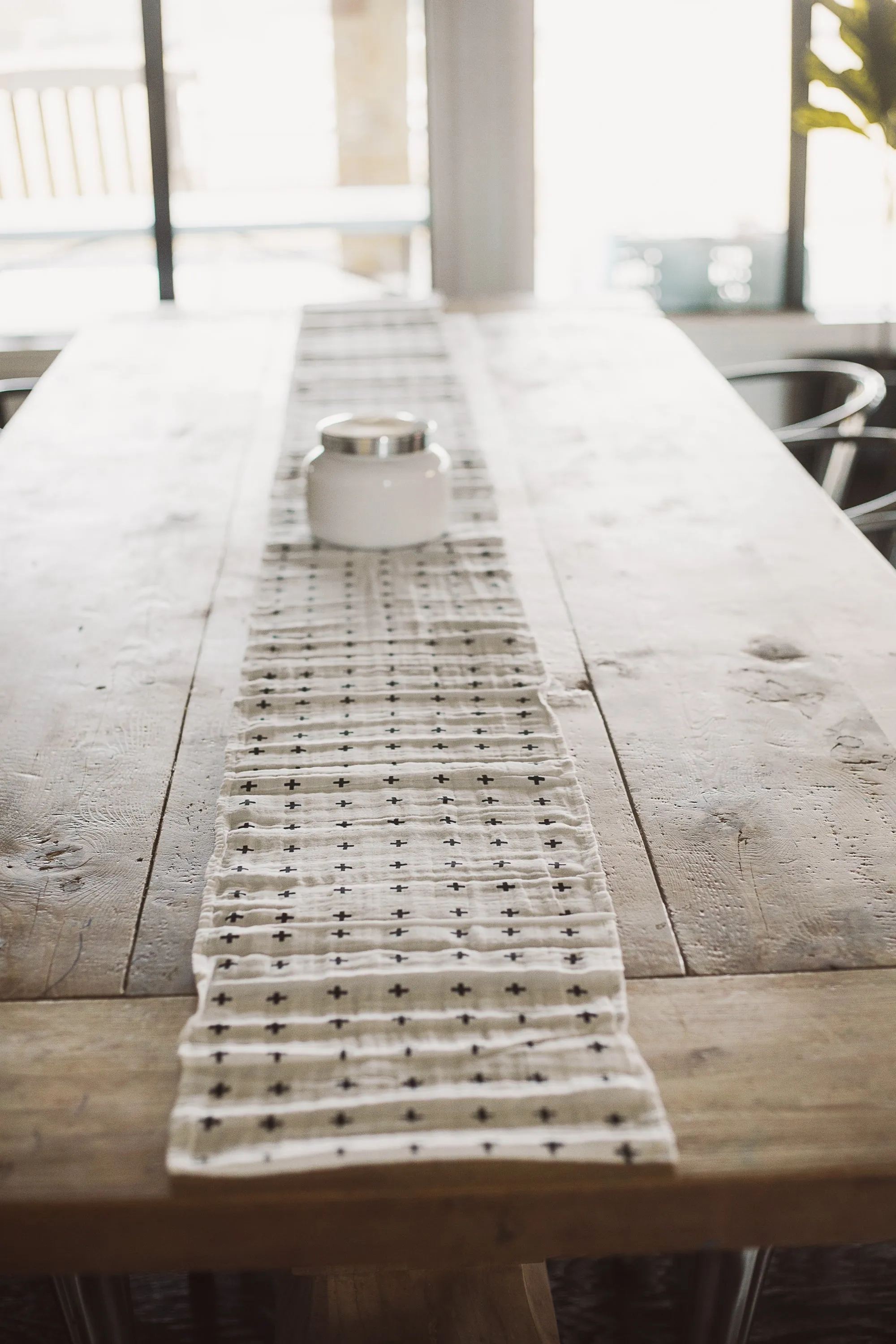 Organic Cotton Muslin Table Runner - Swiss Cross