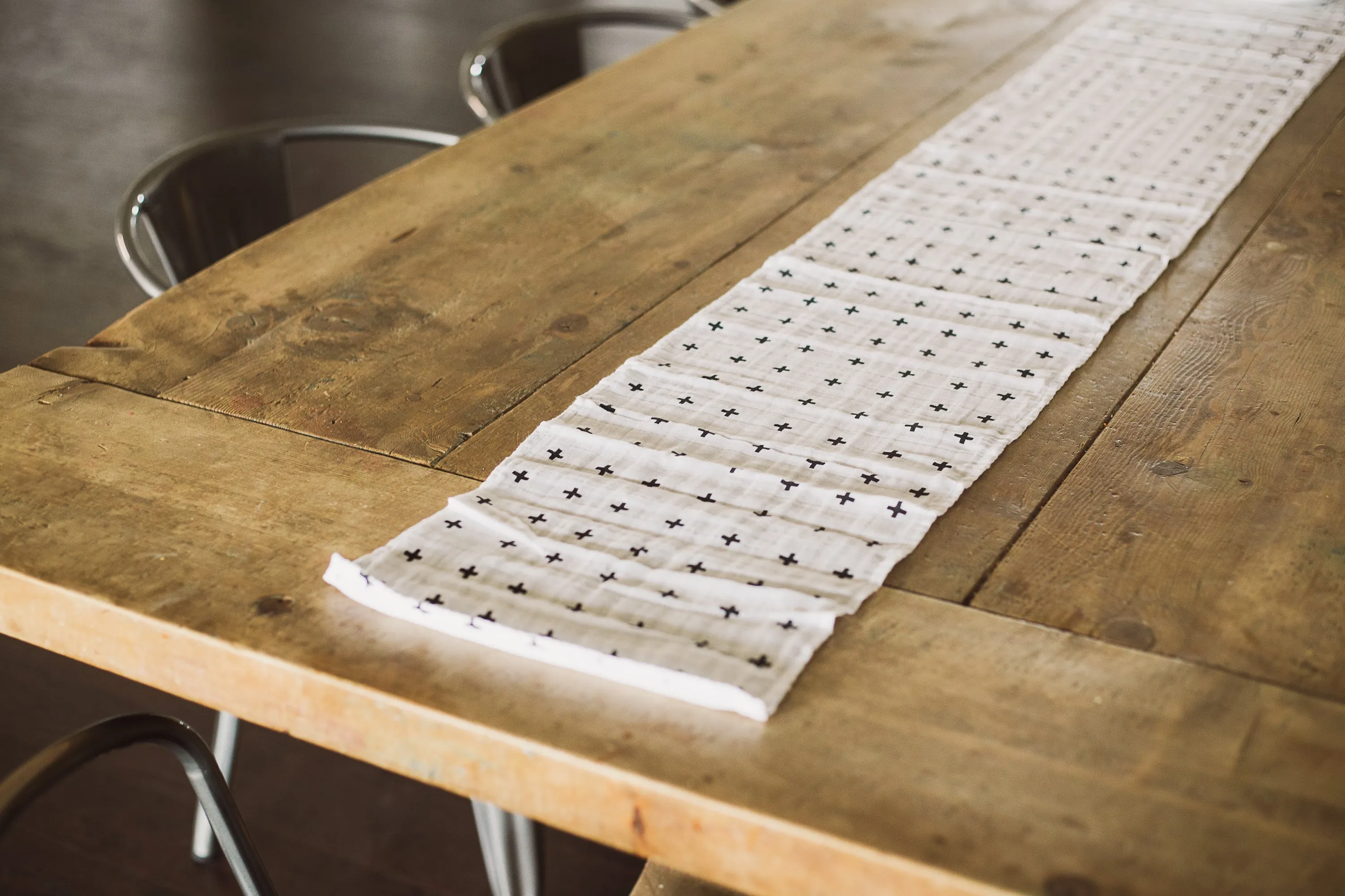 Organic Cotton Muslin Table Runner - Swiss Cross